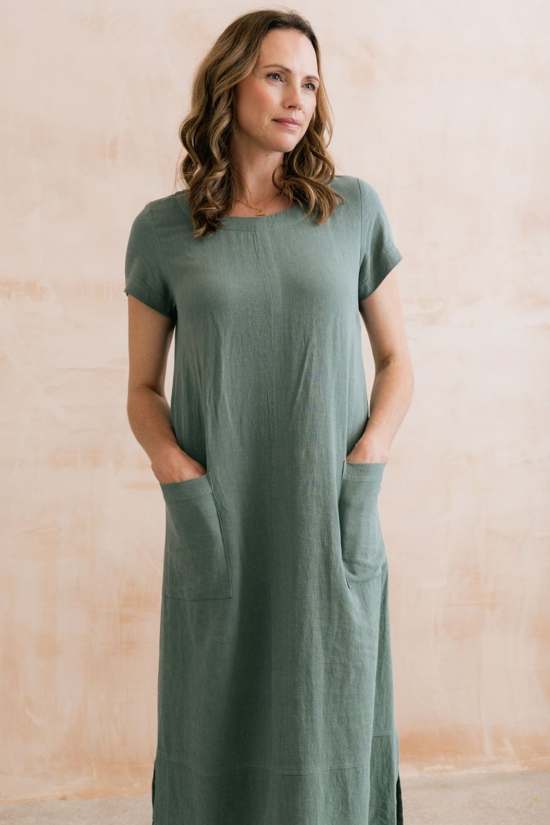 Summer Breeze Linen Blend Dress Laurel Green - RUTHERFORD & Co