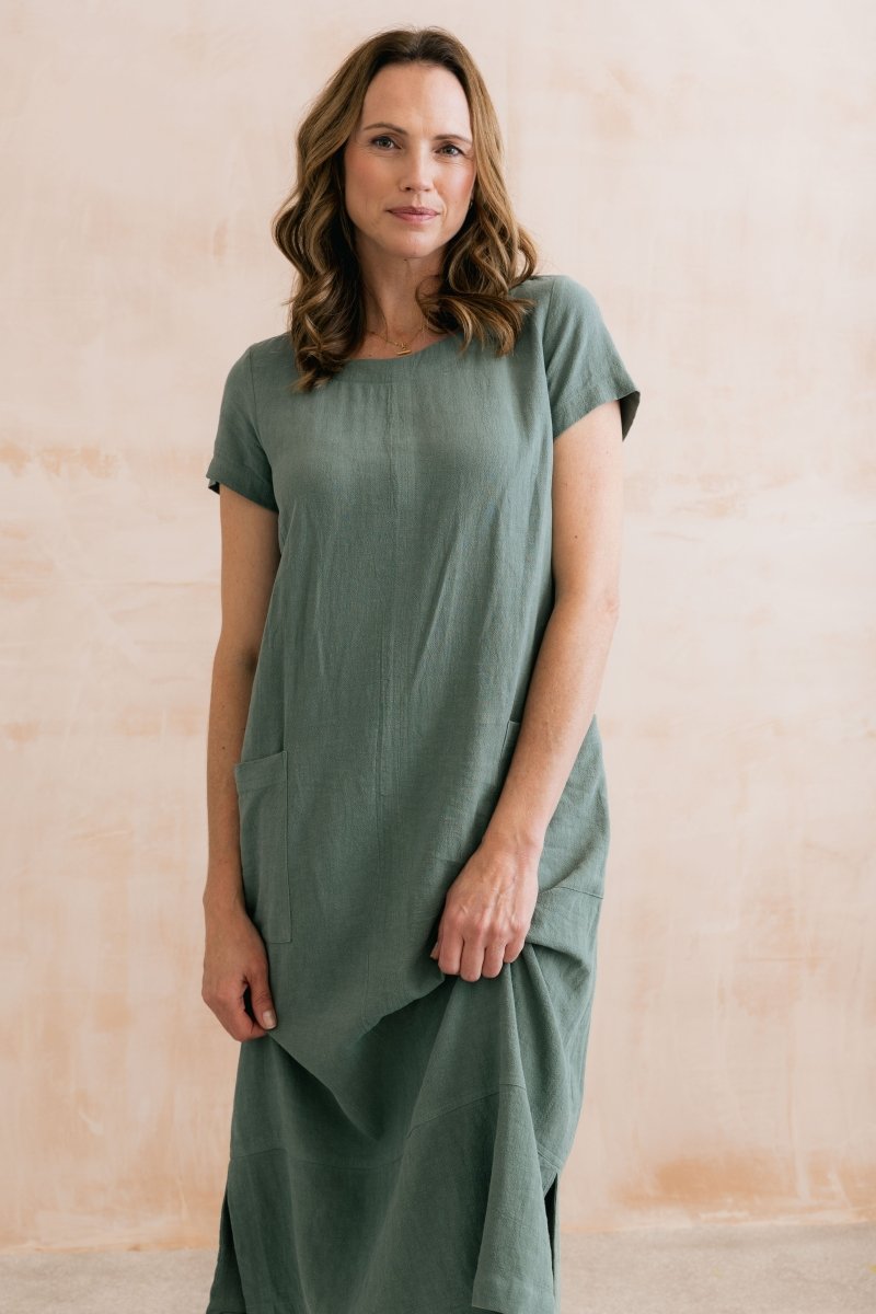 Summer Breeze Linen Blend Dress Laurel Green - RUTHERFORD & Co