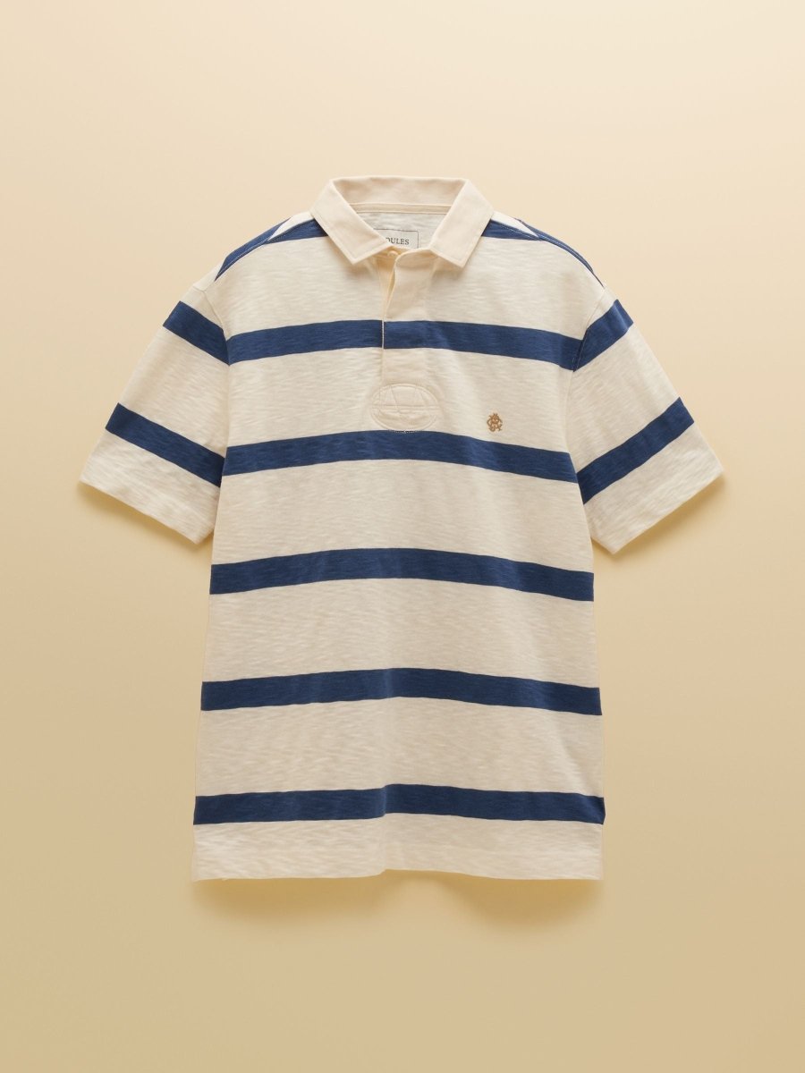 Summer Slub Cream & Navy Striped Short Sleeve Rugby Shirt - RUTHERFORD & Co