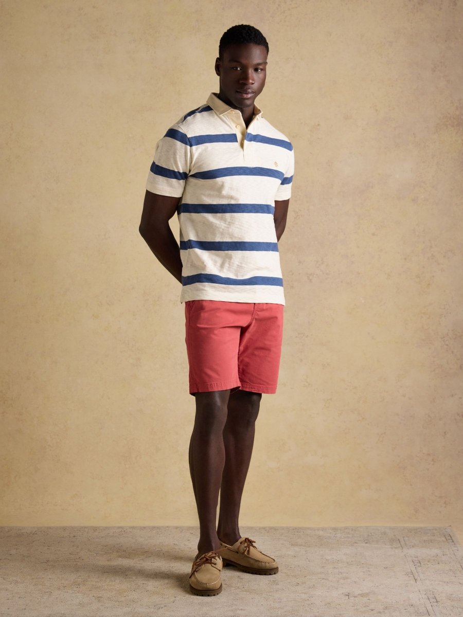 Summer Slub Cream & Navy Striped Short Sleeve Rugby Shirt - RUTHERFORD & Co