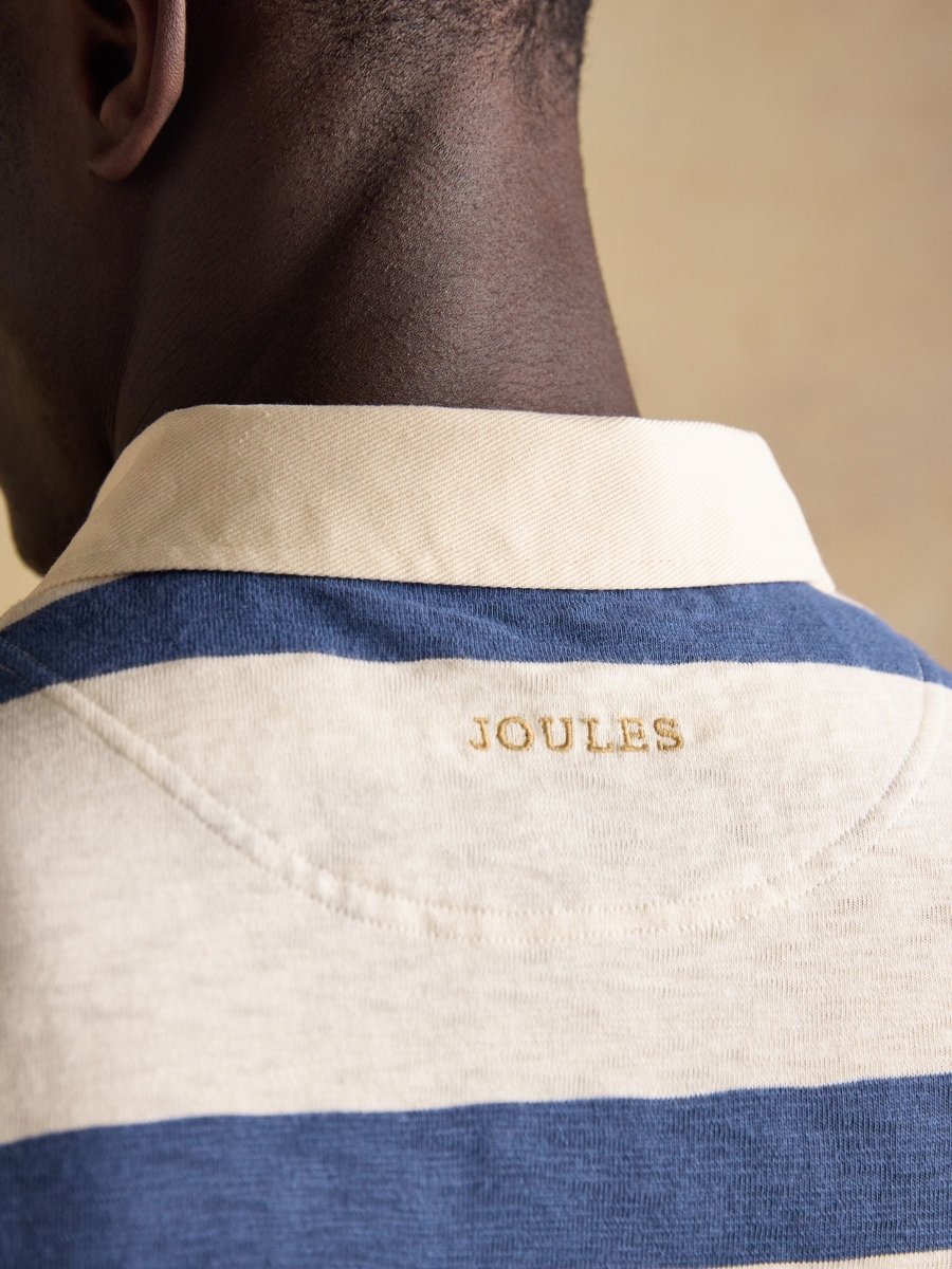Summer Slub Cream & Navy Striped Short Sleeve Rugby Shirt - RUTHERFORD & Co
