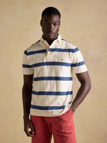 Summer Slub Cream & Navy Striped Short Sleeve Rugby Shirt - RUTHERFORD & Co