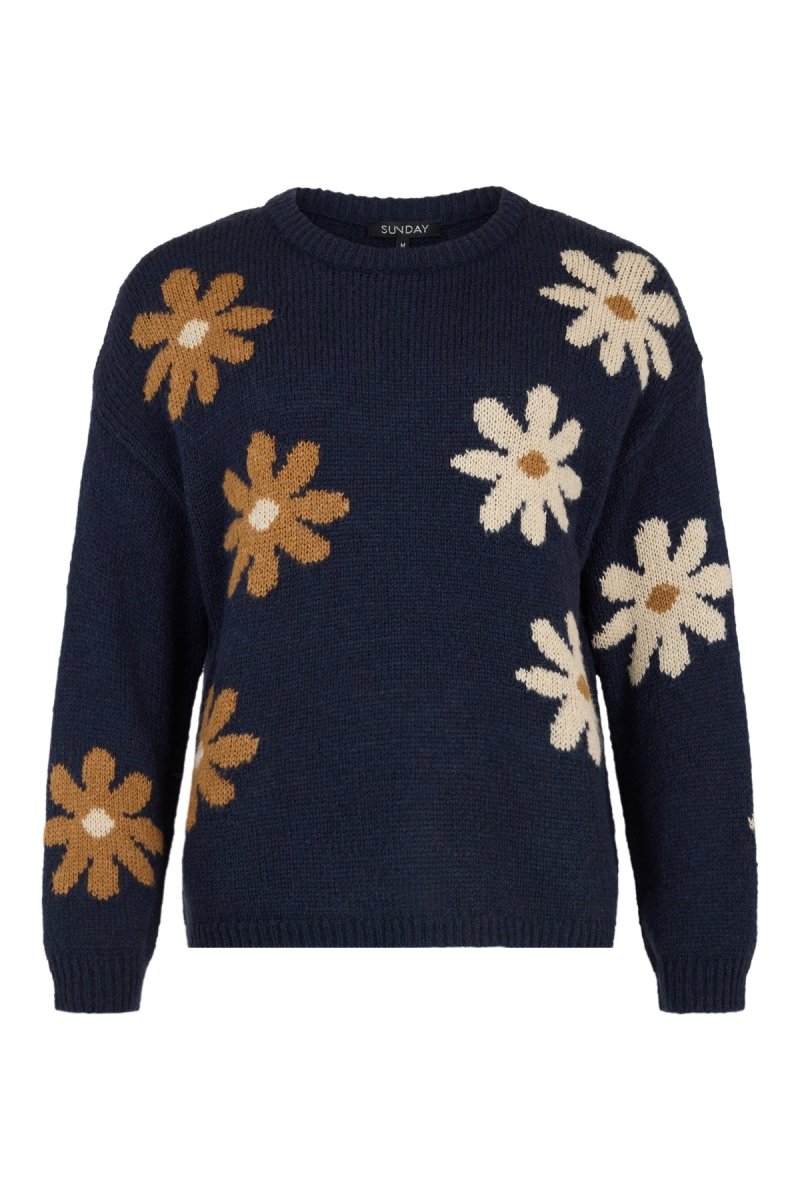 Sunday Floral Round Neck Jumper - Maritime Blue Combo - RUTHERFORD & Co