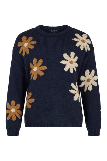 Sunday Floral Round Neck Jumper - Maritime Blue Combo - RUTHERFORD & Co