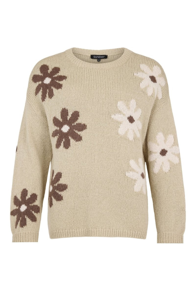 Sunday Floral Round Neck Jumper - Walnut Mel Combo - RUTHERFORD & Co