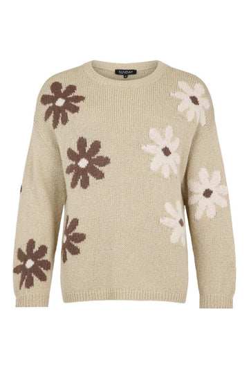Sunday Floral Round Neck Jumper - Walnut Mel Combo - RUTHERFORD & Co