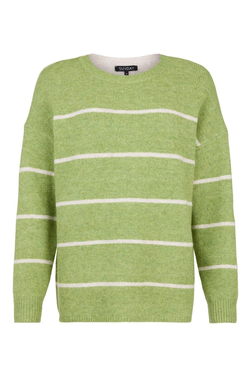 Sunday Striped Round Neck Jumper - Herb Green Combo - RUTHERFORD & Co