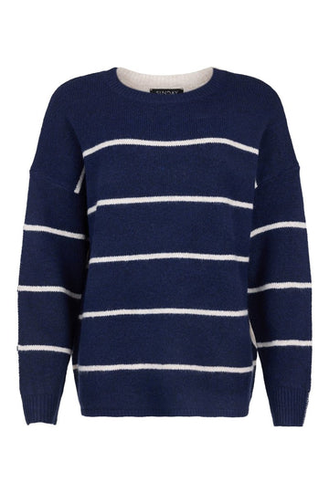 Sunday Striped Round Neck Jumper - Maritime Blue Combo - RUTHERFORD & Co