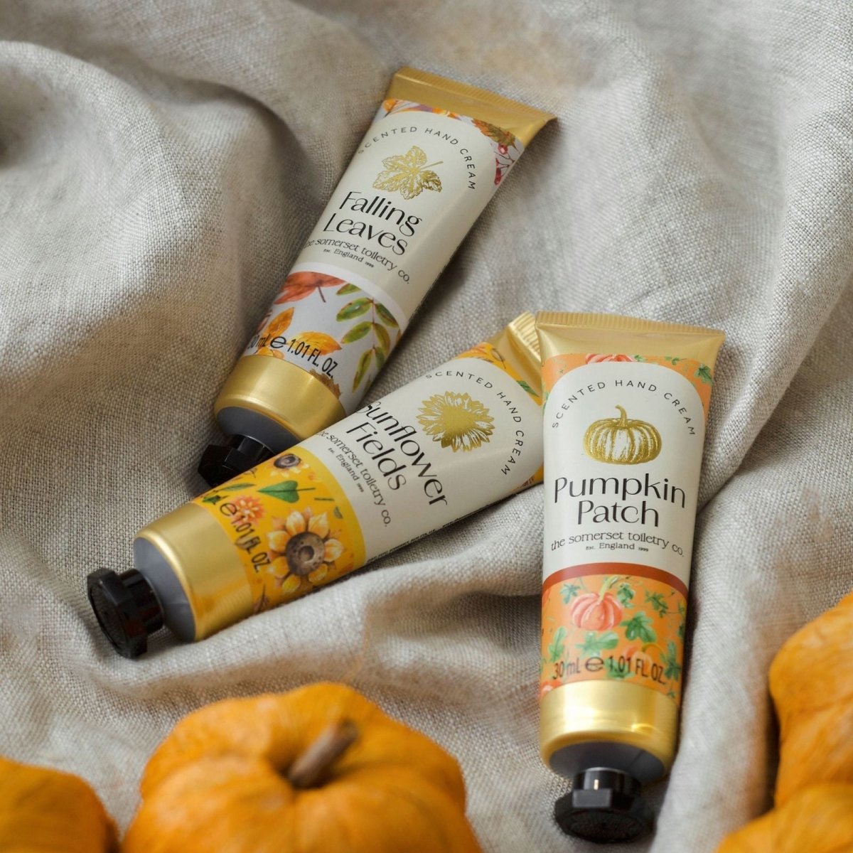 Sunflower Fields Pattern Pumpkin Hand Cream 30ml - RUTHERFORD & Co