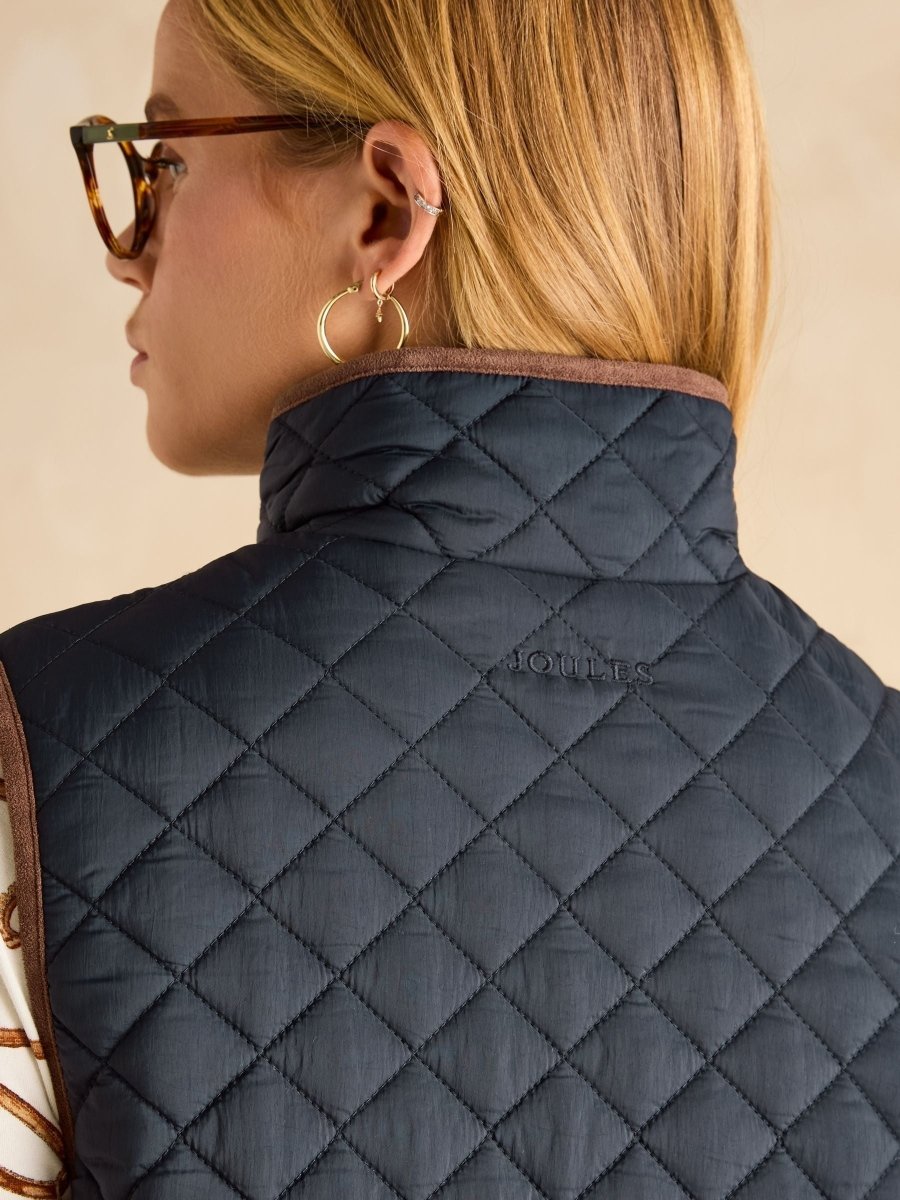 Sutton Navy Showerproof Longline Diamond Quilted Gilet - RUTHERFORD & Co