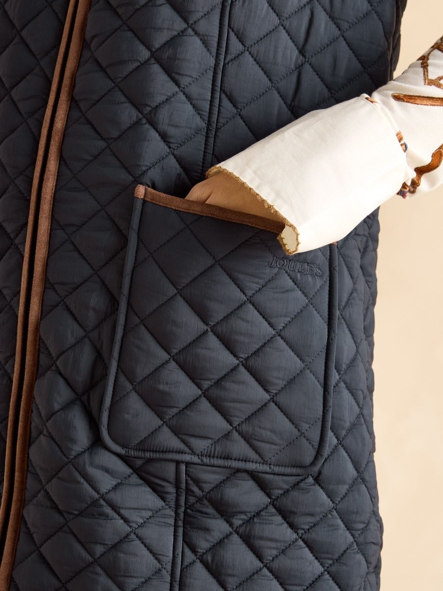 Sutton Navy Showerproof Longline Diamond Quilted Gilet - RUTHERFORD & Co