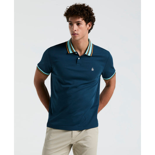 Tipped Collar Polo Shirt In Blue Wing Teal