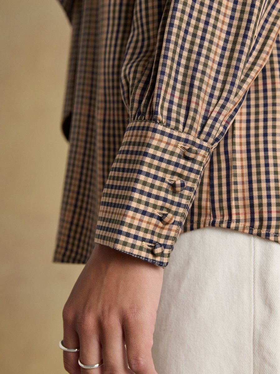 Tabby Brown Check Tie Neck Blouse - RUTHERFORD & Co