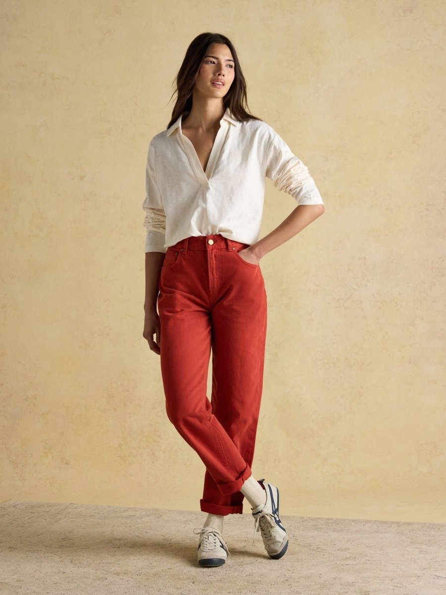 Tallie Cream Combed Cotton Collared Top - RUTHERFORD & Co