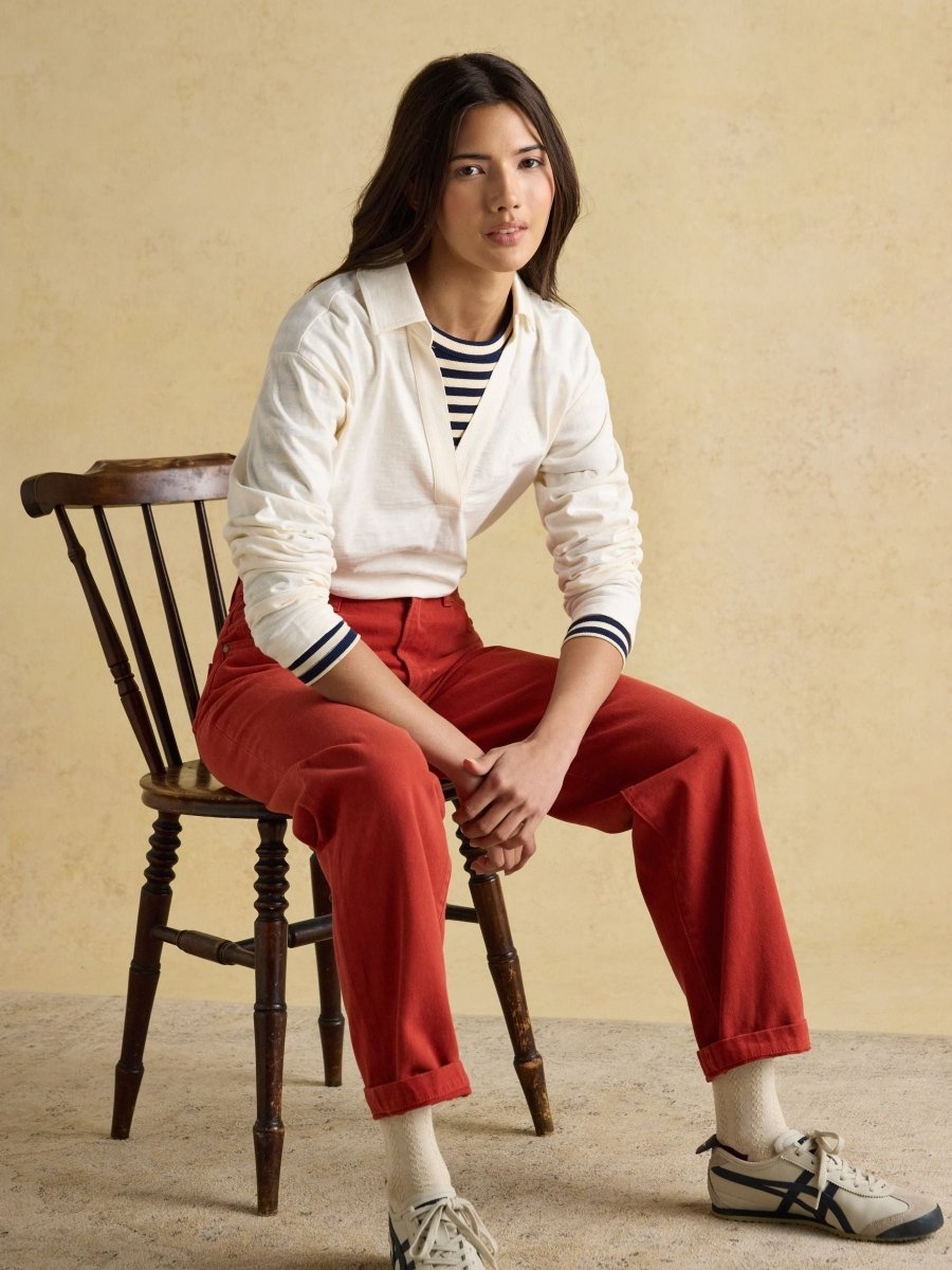 Tallie Cream Combed Cotton Collared Top - RUTHERFORD & Co