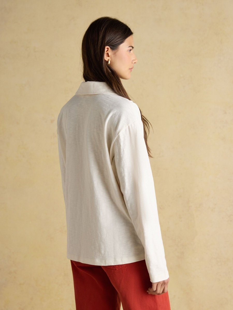 Tallie Cream Combed Cotton Collared Top - RUTHERFORD & Co