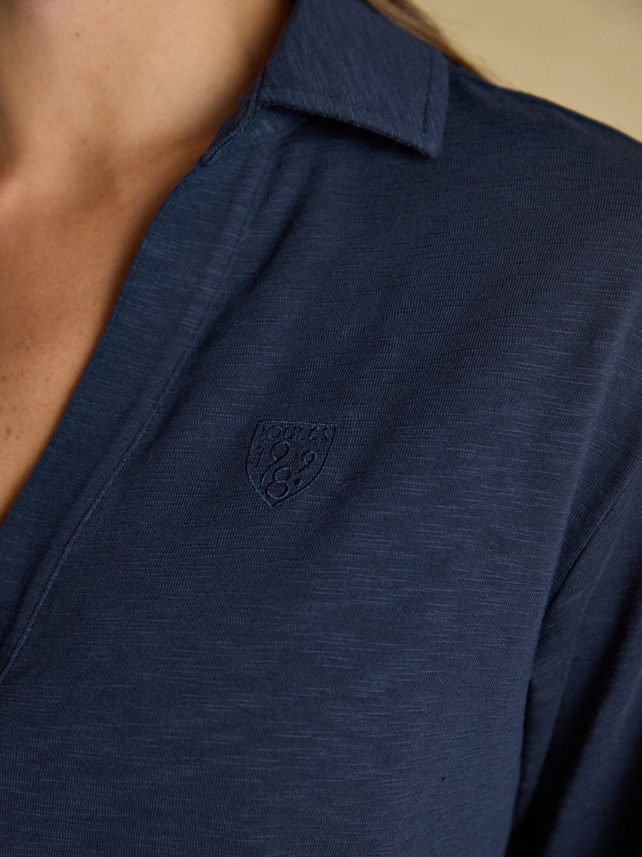 Tallie Navy Combed Cotton Slub Collared Top - RUTHERFORD & Co