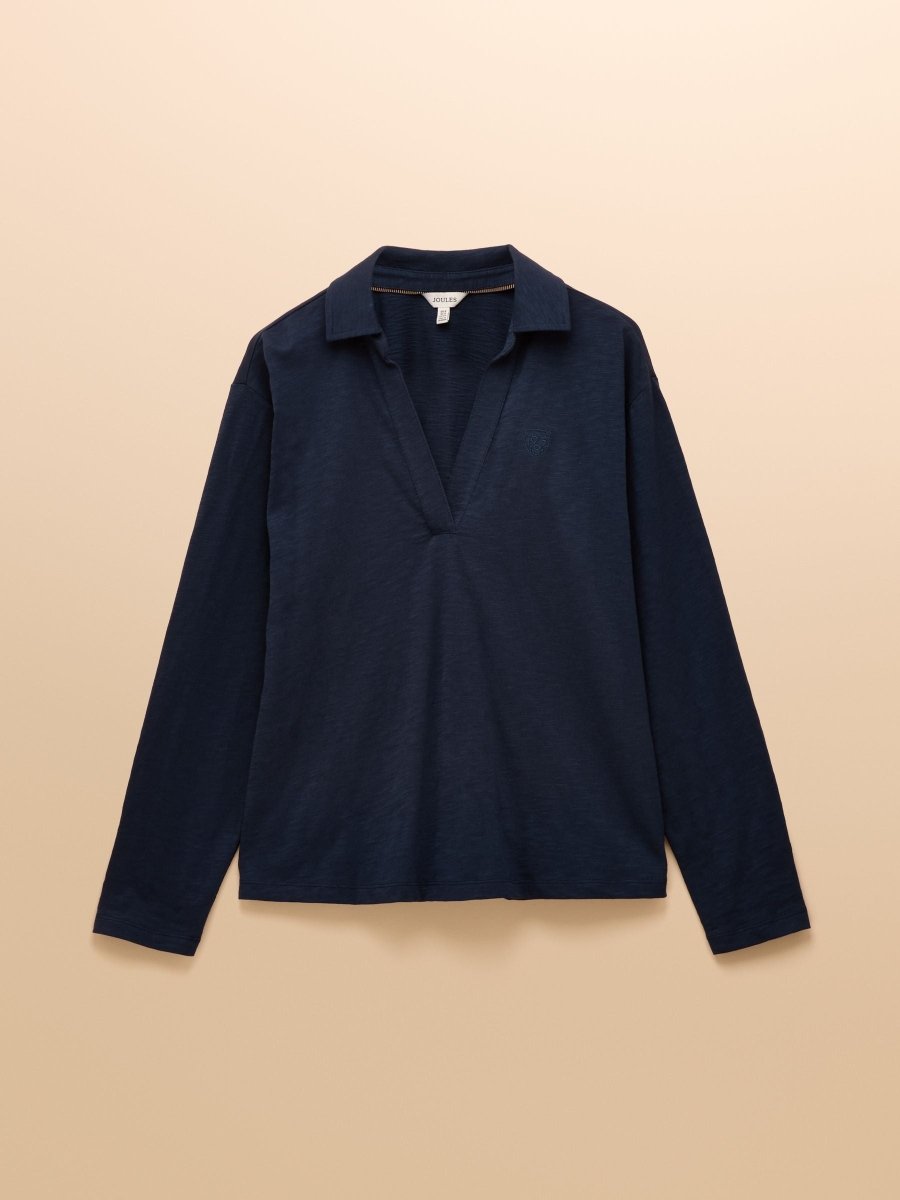 Tallie Navy Combed Cotton Slub Collared Top - RUTHERFORD & Co
