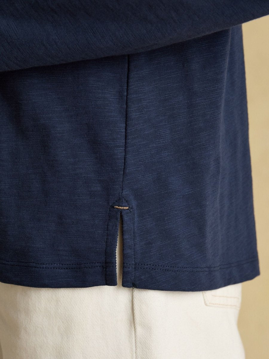 Tallie Navy Combed Cotton Slub Collared Top - RUTHERFORD & Co