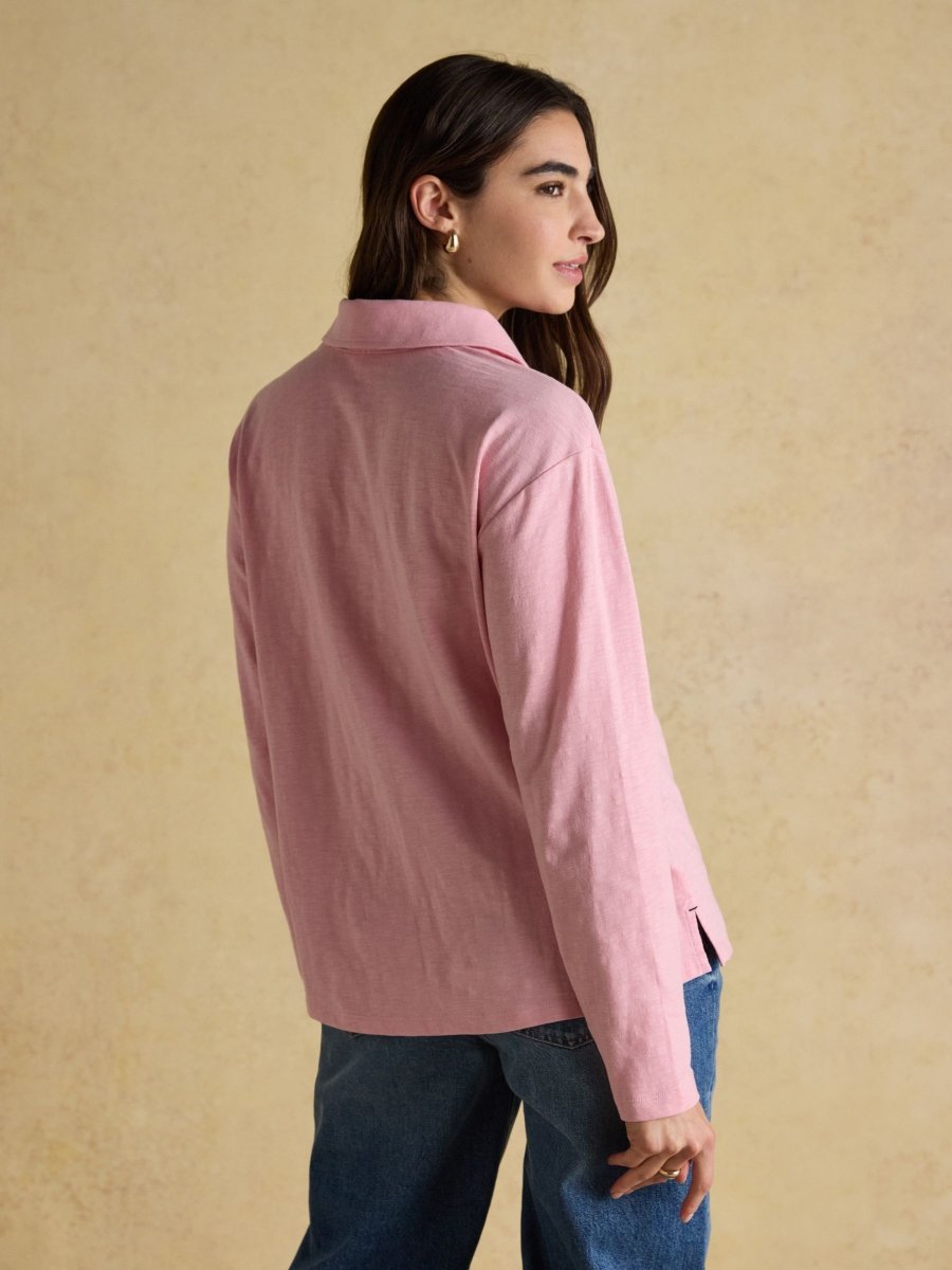 Tallie Pink Combed Cotton Slub Collared Top - RUTHERFORD & Co