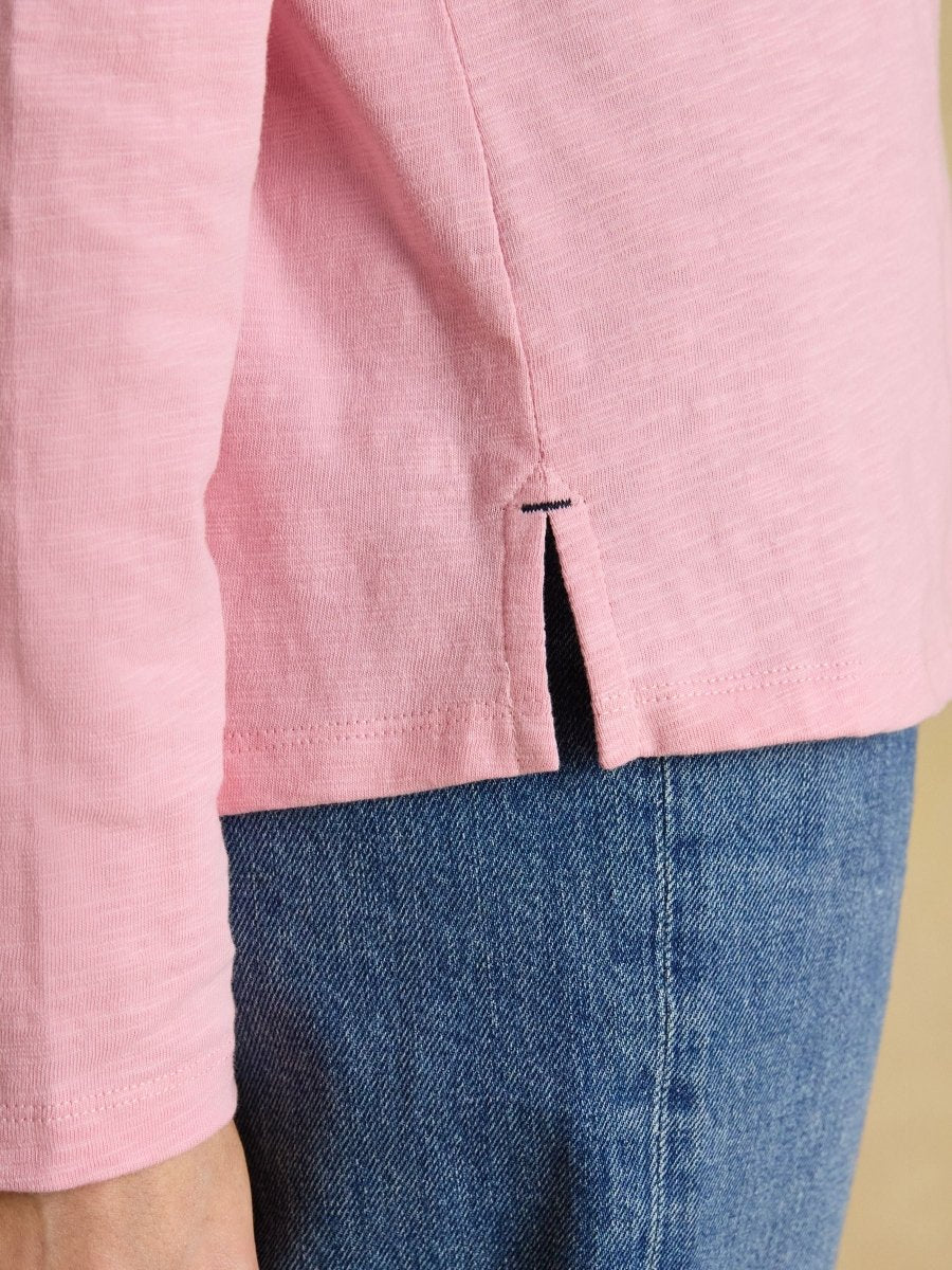 Tallie Pink Combed Cotton Slub Collared Top - RUTHERFORD & Co