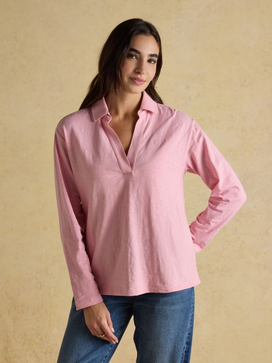 Tallie Pink Combed Cotton Slub Collared Top - RUTHERFORD & Co