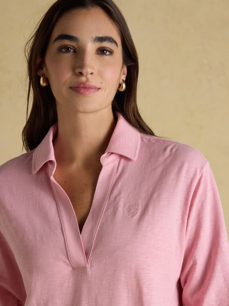 Tallie Pink Combed Cotton Slub Collared Top - RUTHERFORD & Co
