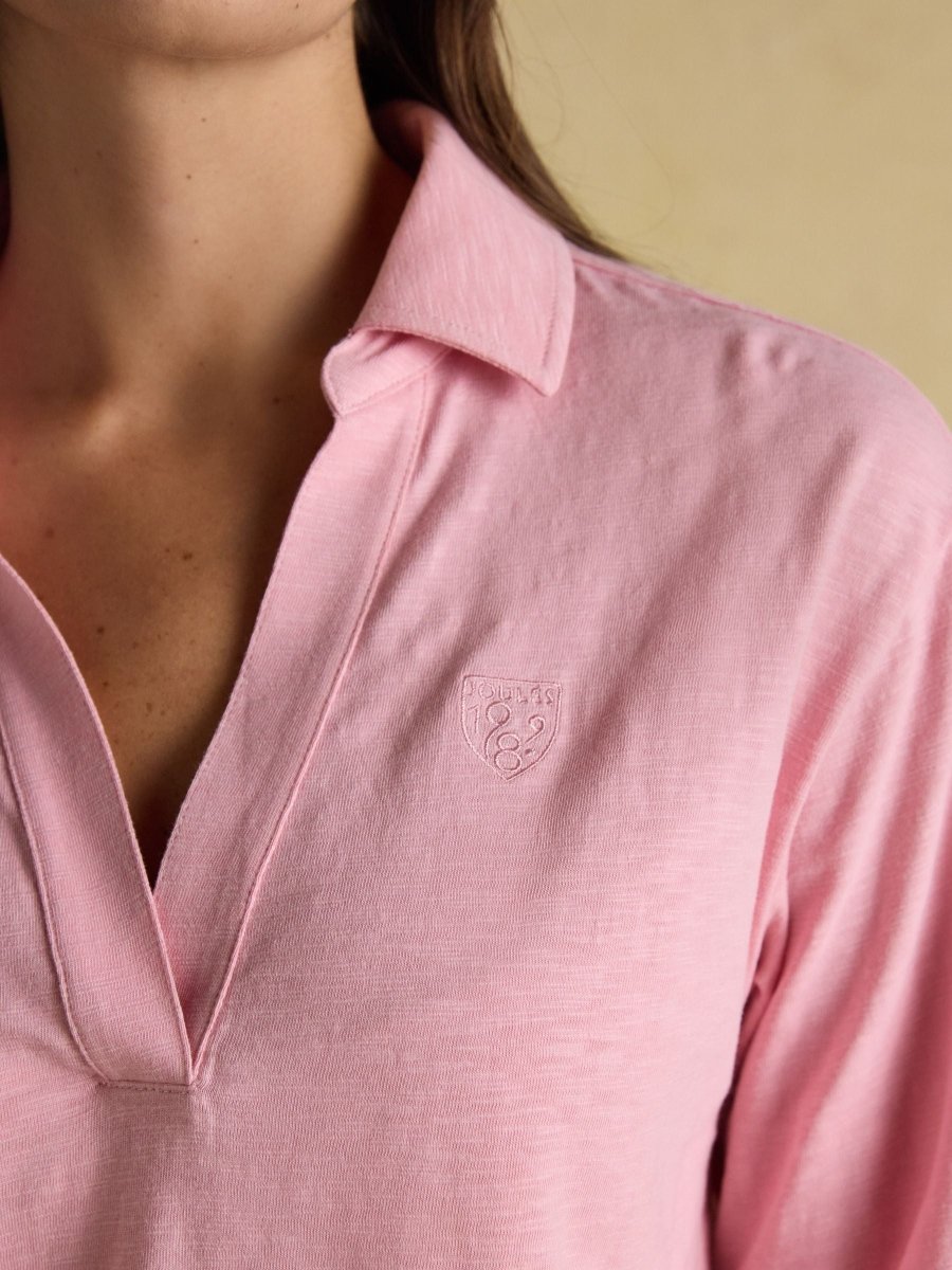 Tallie Pink Combed Cotton Slub Collared Top - RUTHERFORD & Co