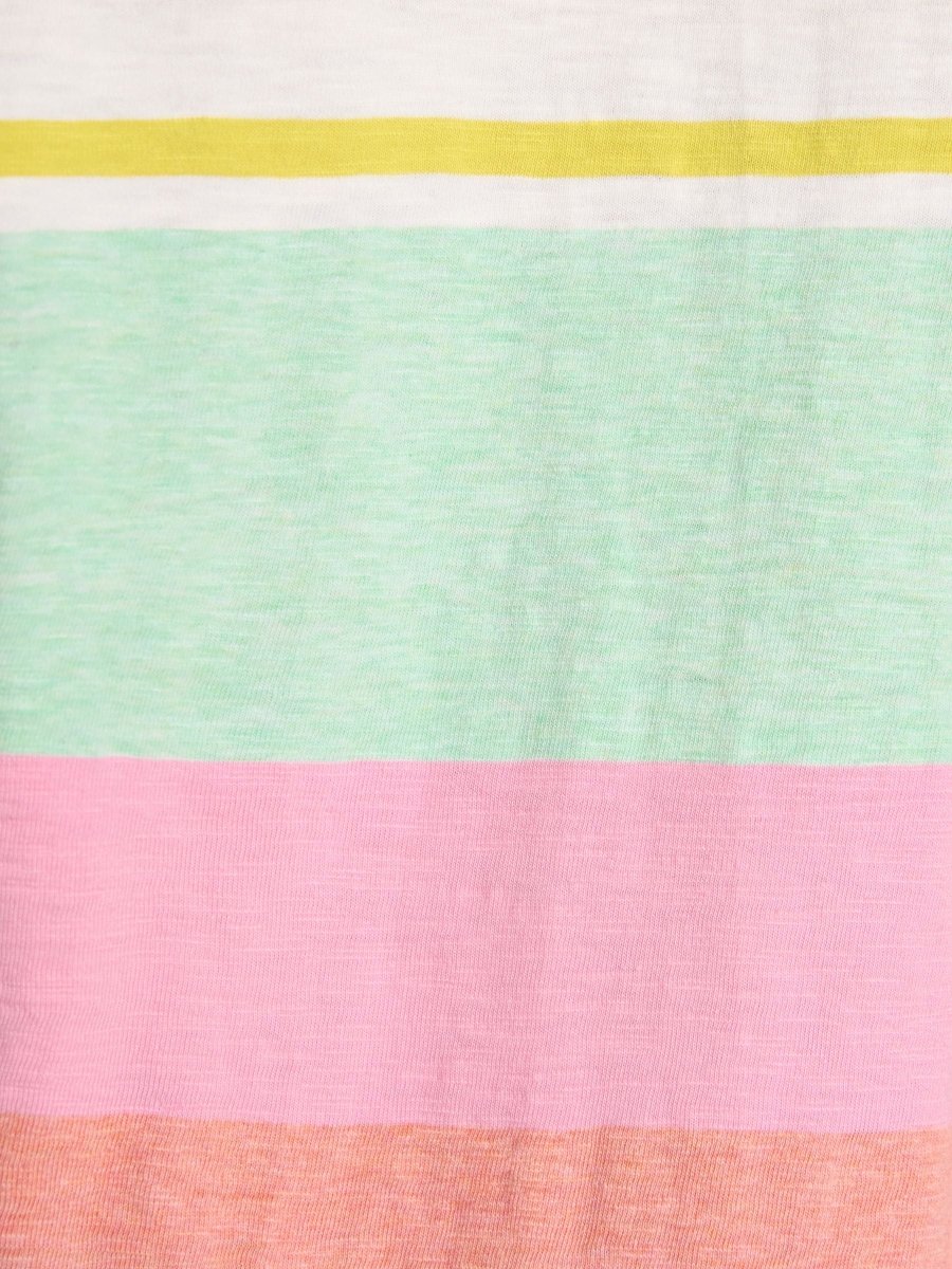 Tallie White & Multi Striped Cotton Jersey Top With Collar - RUTHERFORD & Co