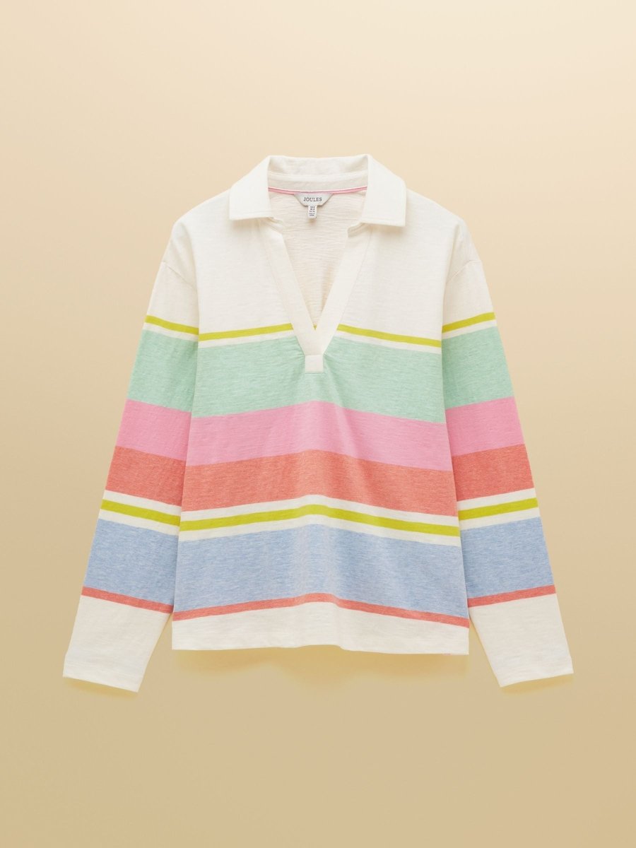 Tallie White & Multi Striped Cotton Jersey Top With Collar - RUTHERFORD & Co