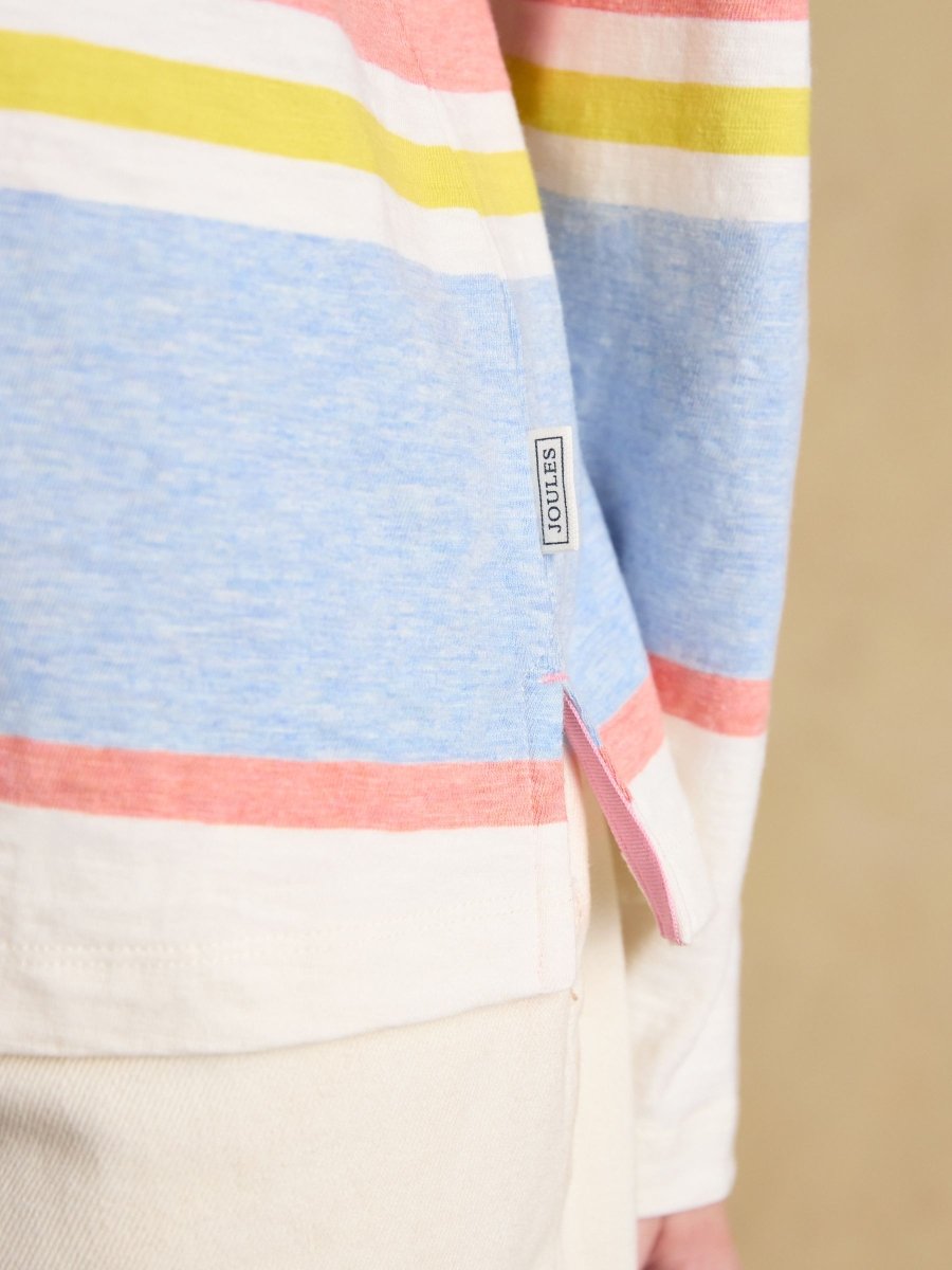 Tallie White & Multi Striped Cotton Jersey Top With Collar - RUTHERFORD & Co