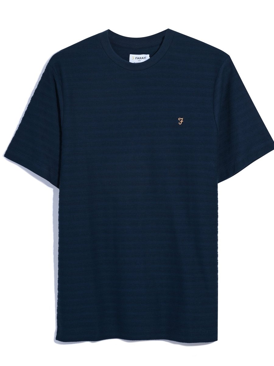 Talwin Jacquard Stripe T-Shirt In True Navy - RUTHERFORD & Co