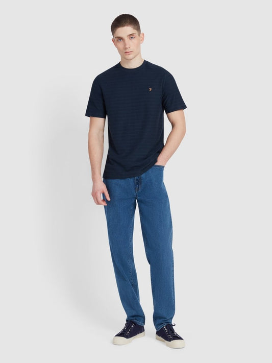 Talwin Jacquard Stripe T-Shirt In True Navy - RUTHERFORD & Co