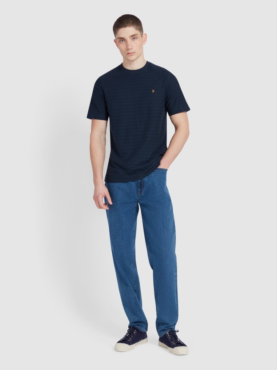 Talwin Jacquard Stripe T-Shirt In True Navy - RUTHERFORD & Co