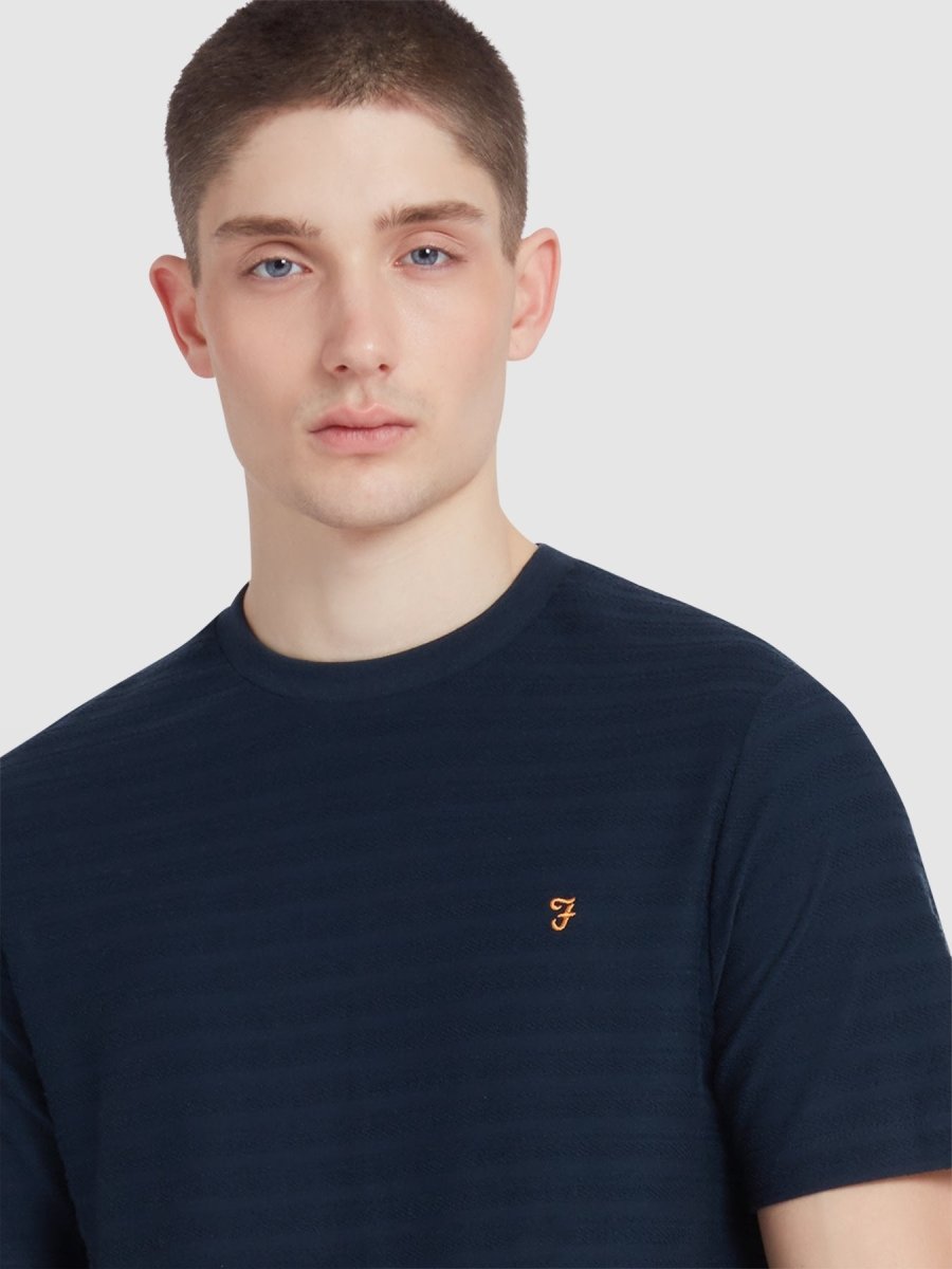 Talwin Jacquard Stripe T-Shirt In True Navy - RUTHERFORD & Co