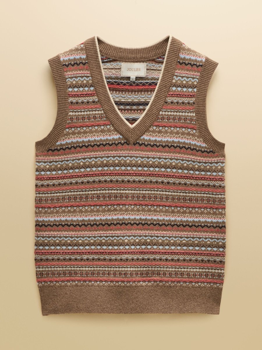 Tan Brown Cotton Rich V-Neck Knitted Vest - RUTHERFORD & Co