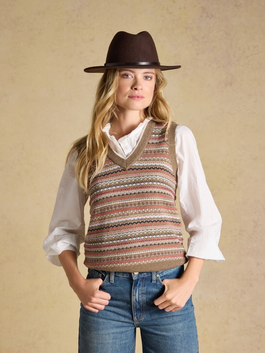 Tan Brown Cotton Rich V-Neck Knitted Vest - RUTHERFORD & Co