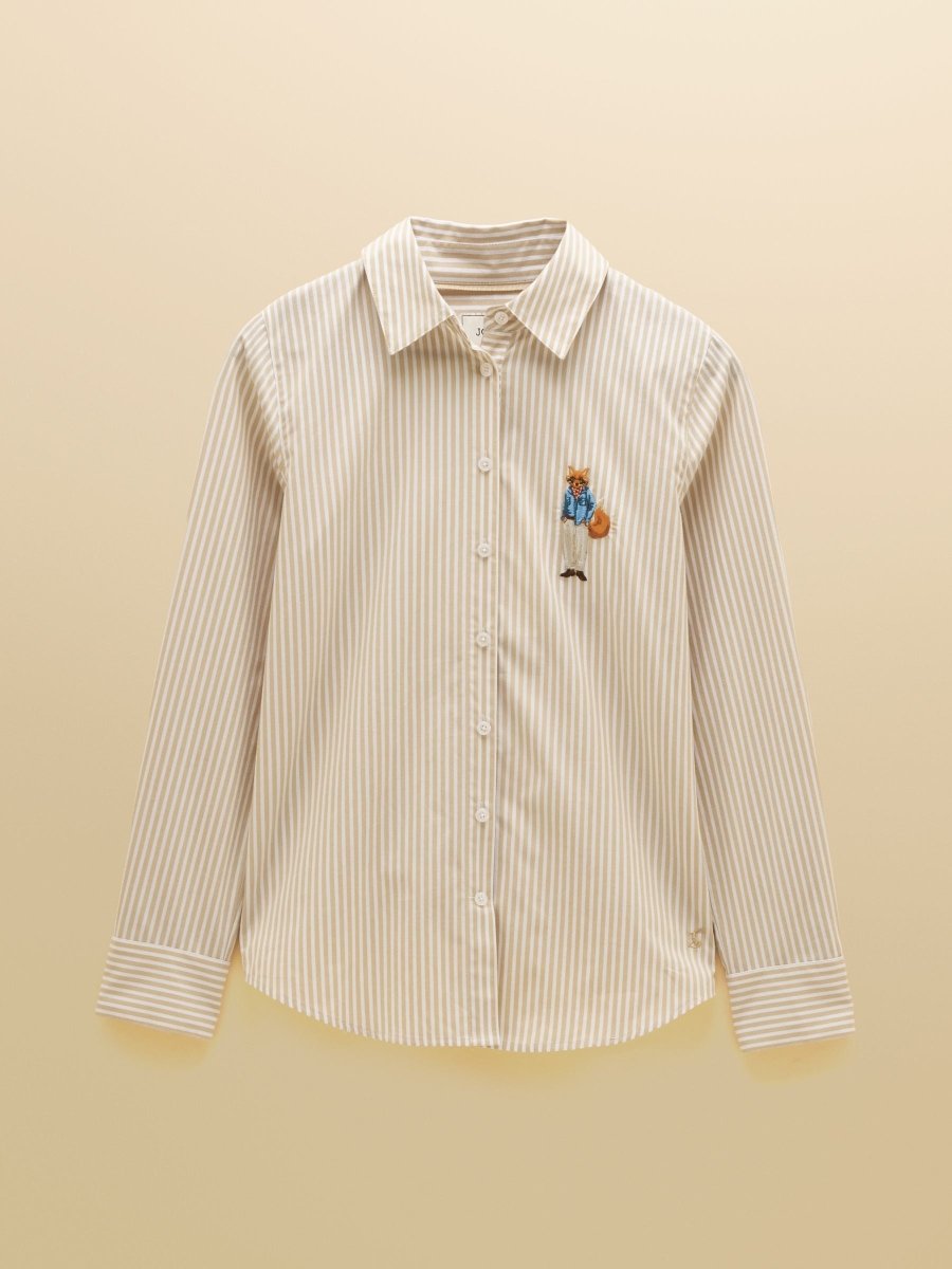 Tan Striped Classic Poplin Shirt - RUTHERFORD & Co