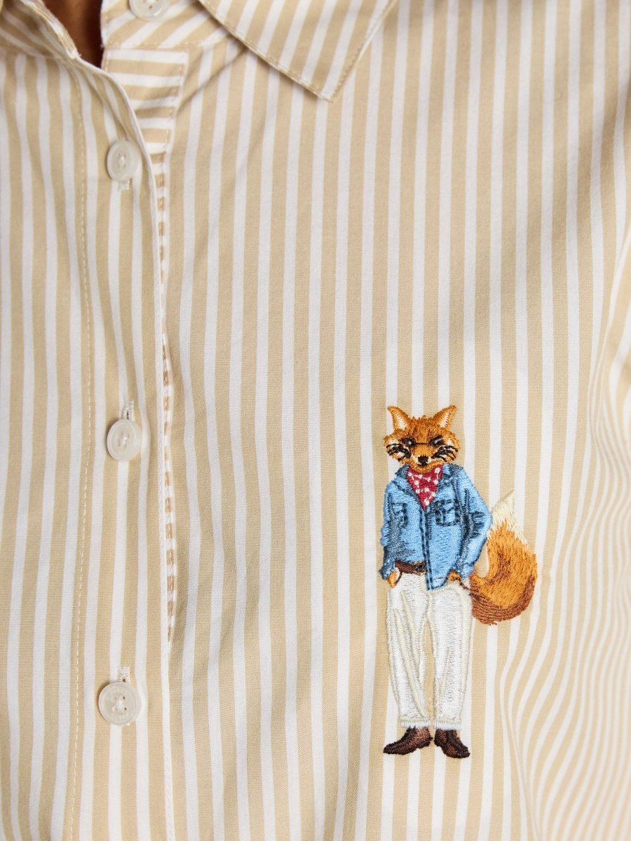 Tan Striped Classic Poplin Shirt - RUTHERFORD & Co