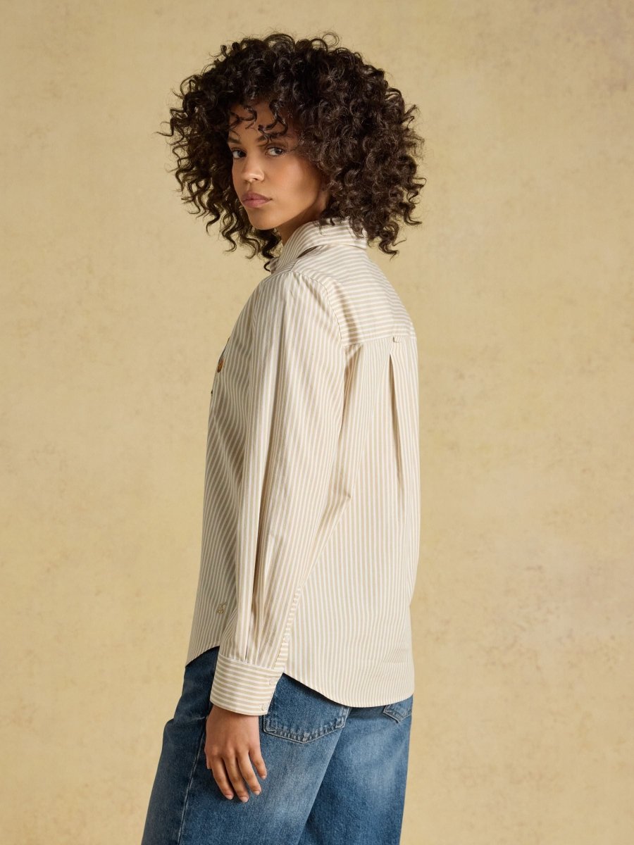 Tan Striped Classic Poplin Shirt - RUTHERFORD & Co