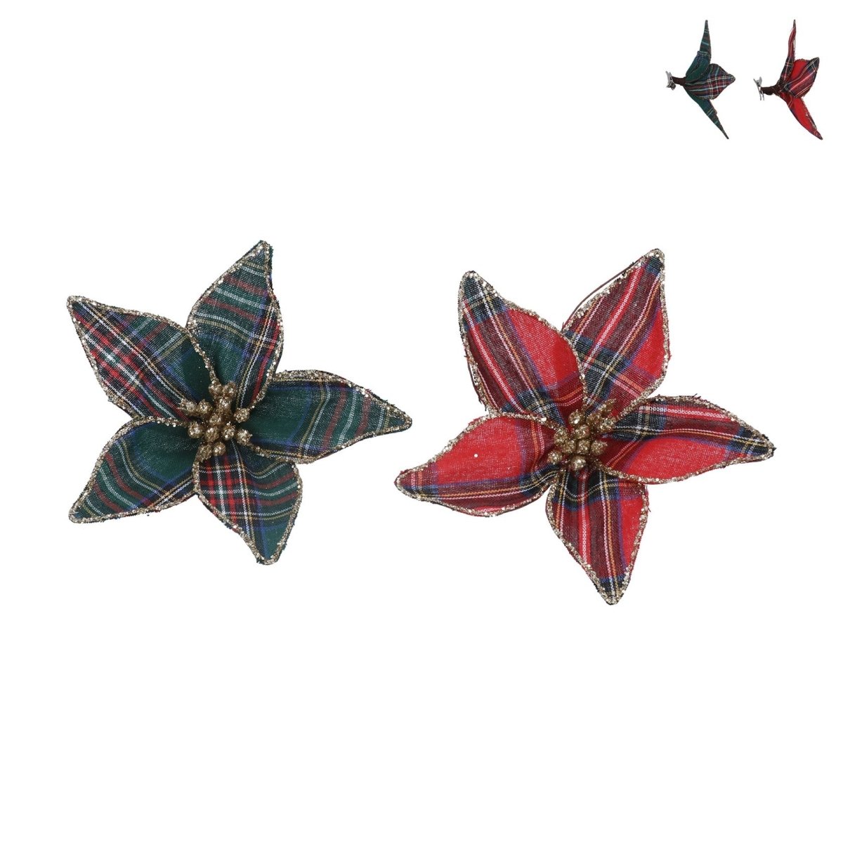 Tartan Fabric Poinsetta Clip/Astd - RUTHERFORD & Co