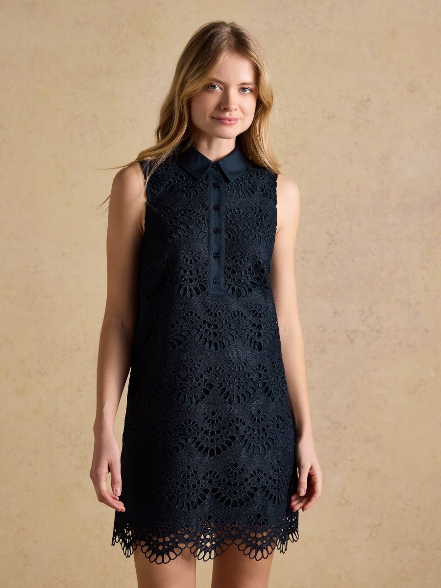 Taylor Navy Broderie Shift Mini Dress - RUTHERFORD & Co