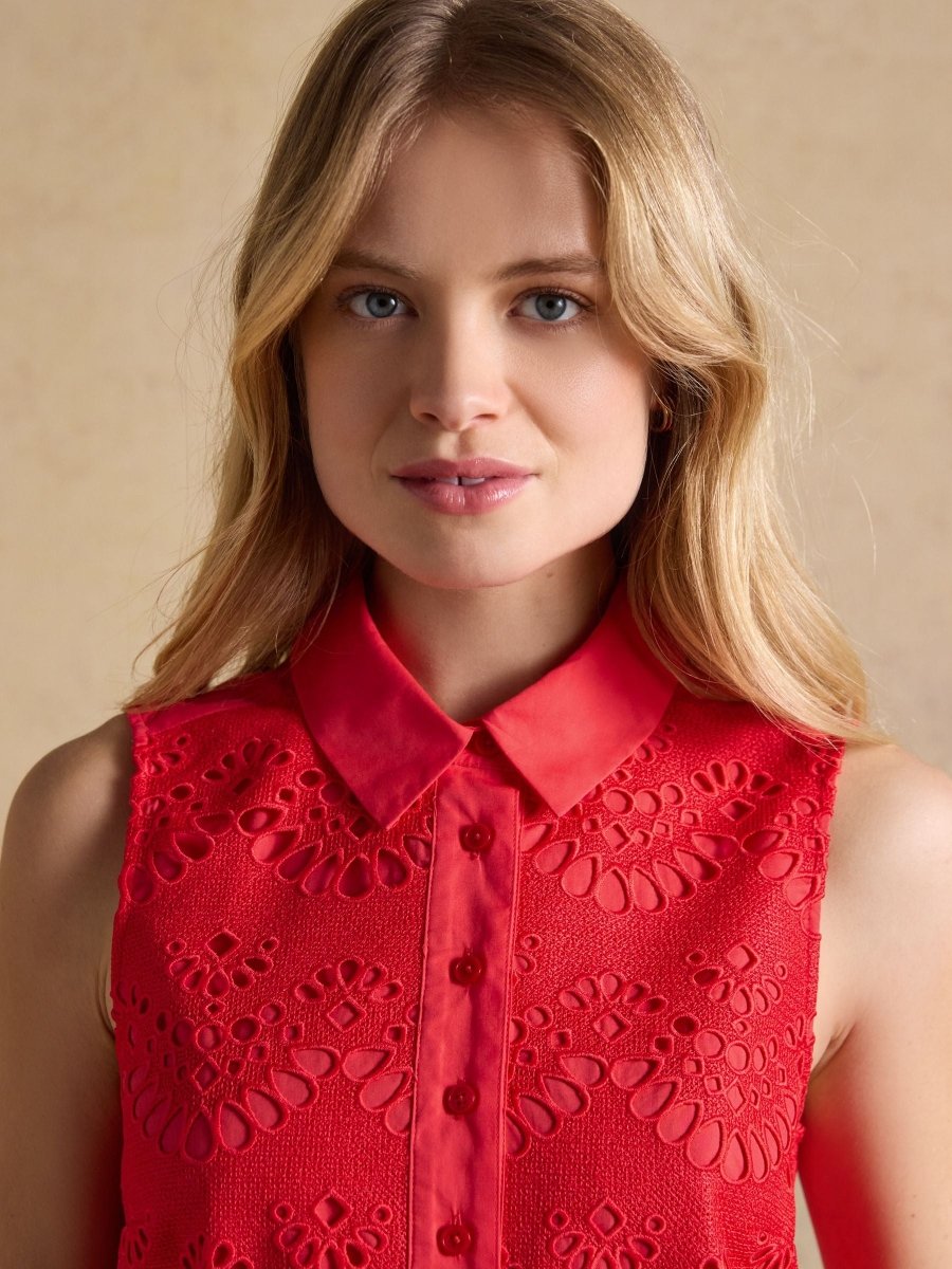 Taylor Red Cayenne Broderie Shift Mini Dress - RUTHERFORD & Co