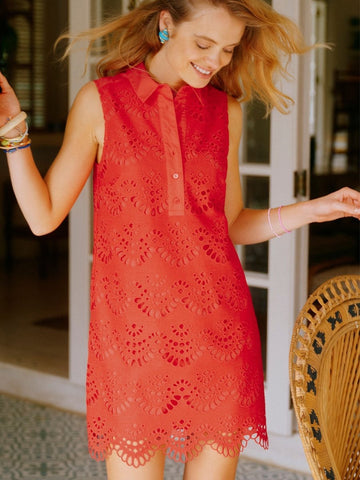 Taylor Red Cayenne Broderie Shift Mini Dress - RUTHERFORD & Co