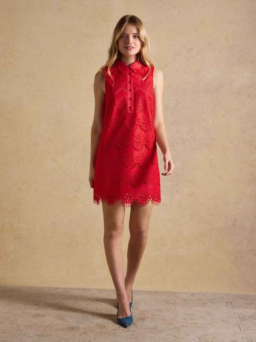 Taylor Red Cayenne Broderie Shift Mini Dress - RUTHERFORD & Co