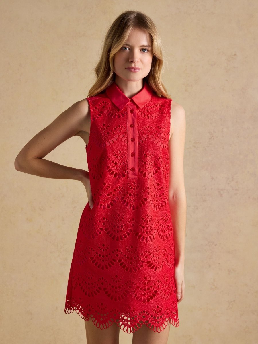 Taylor Red Cayenne Broderie Shift Mini Dress - RUTHERFORD & Co