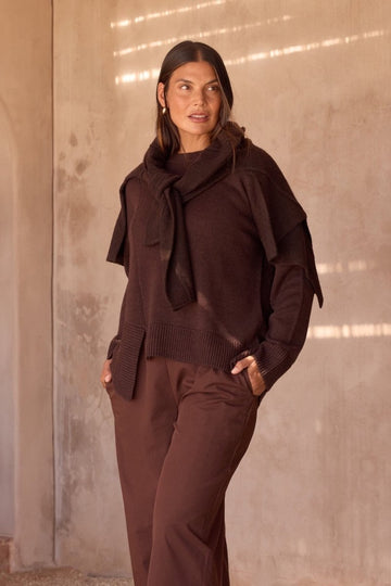 Textured Cuff Knit Chocolate - RUTHERFORD & Co