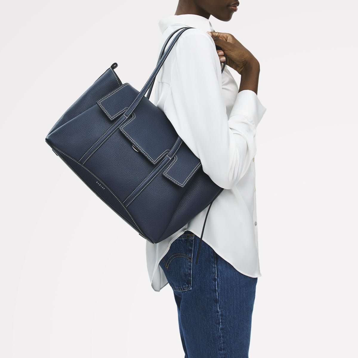 The Chancery Medium Flapover Shoulder Naval - RUTHERFORD & Co