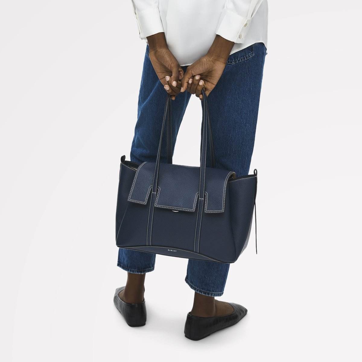 The Chancery Medium Flapover Shoulder Naval - RUTHERFORD & Co