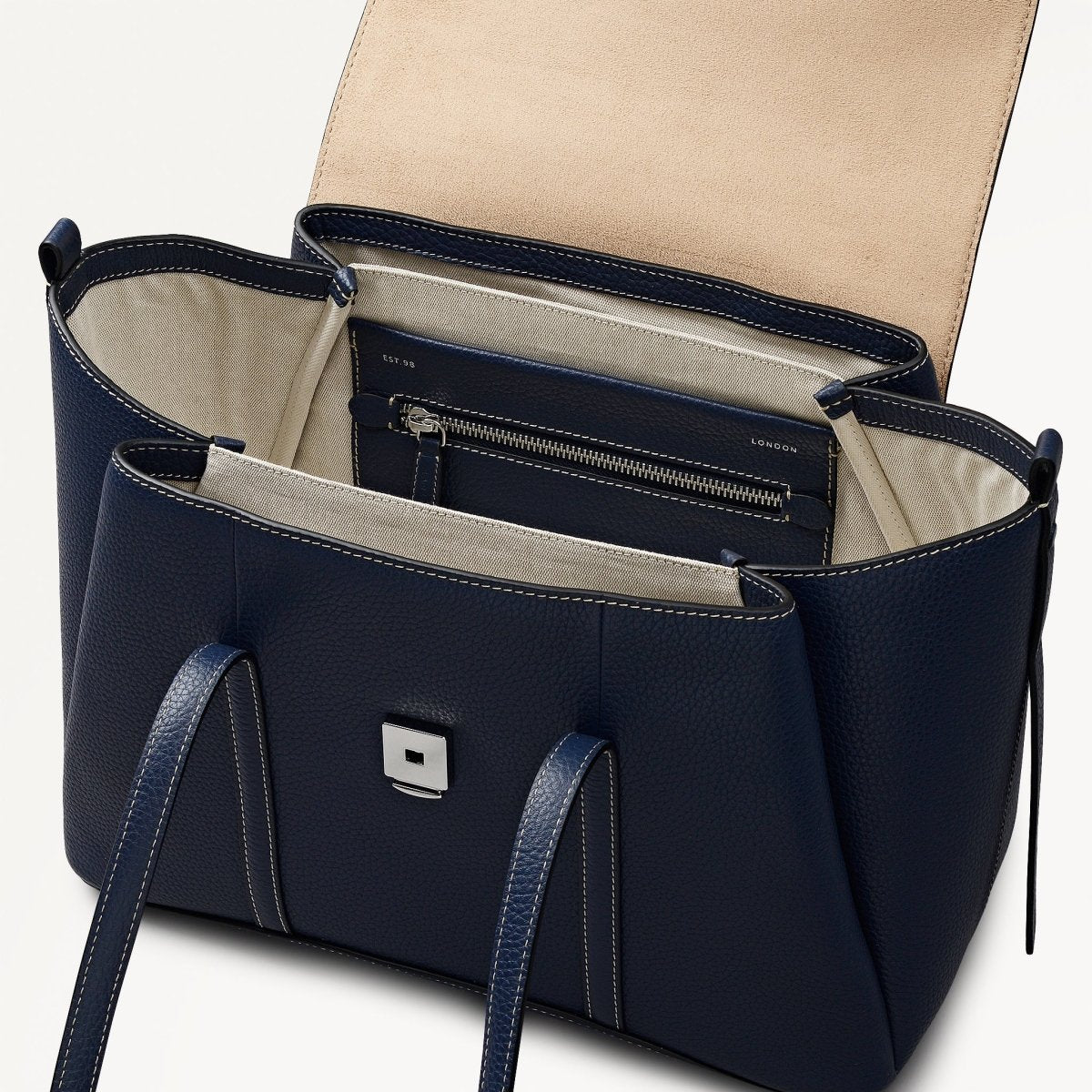 The Chancery Medium Flapover Shoulder Naval - RUTHERFORD & Co